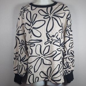 Black and White Graphic Cuffed Sleeve Sweatshirt